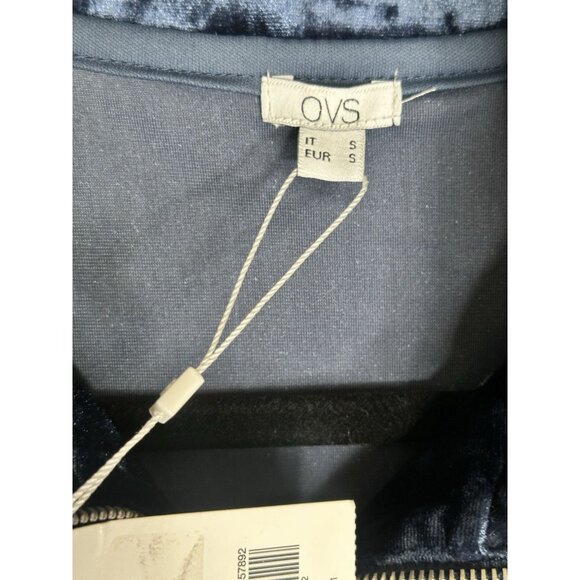 Women Blue Long Sleeve Crushed Velour Zip Up Jacket Hoodie Size Small - Picture 9 of 9